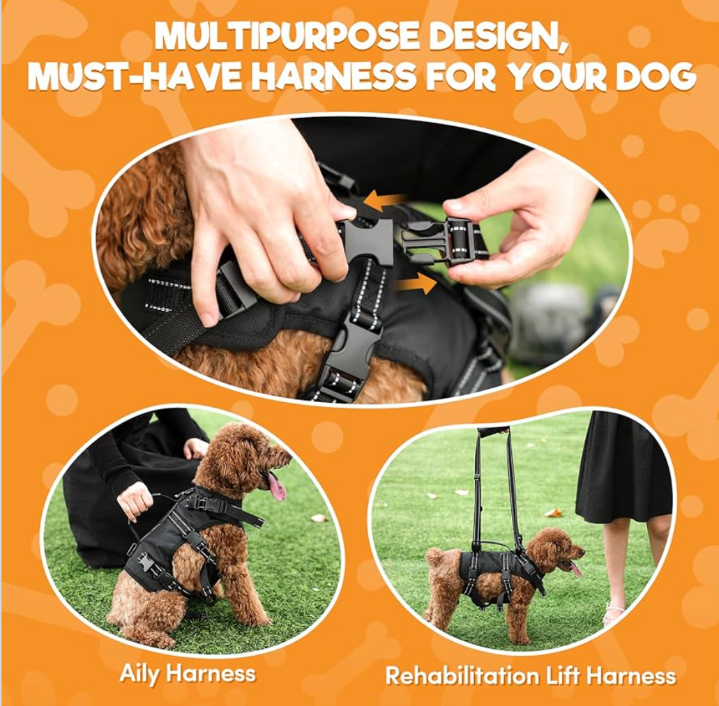 BENCMATE Dog Harness, Multipurpose Designed with Side-lift Carrier, Reflective Strips, for Large Dogs (Black)