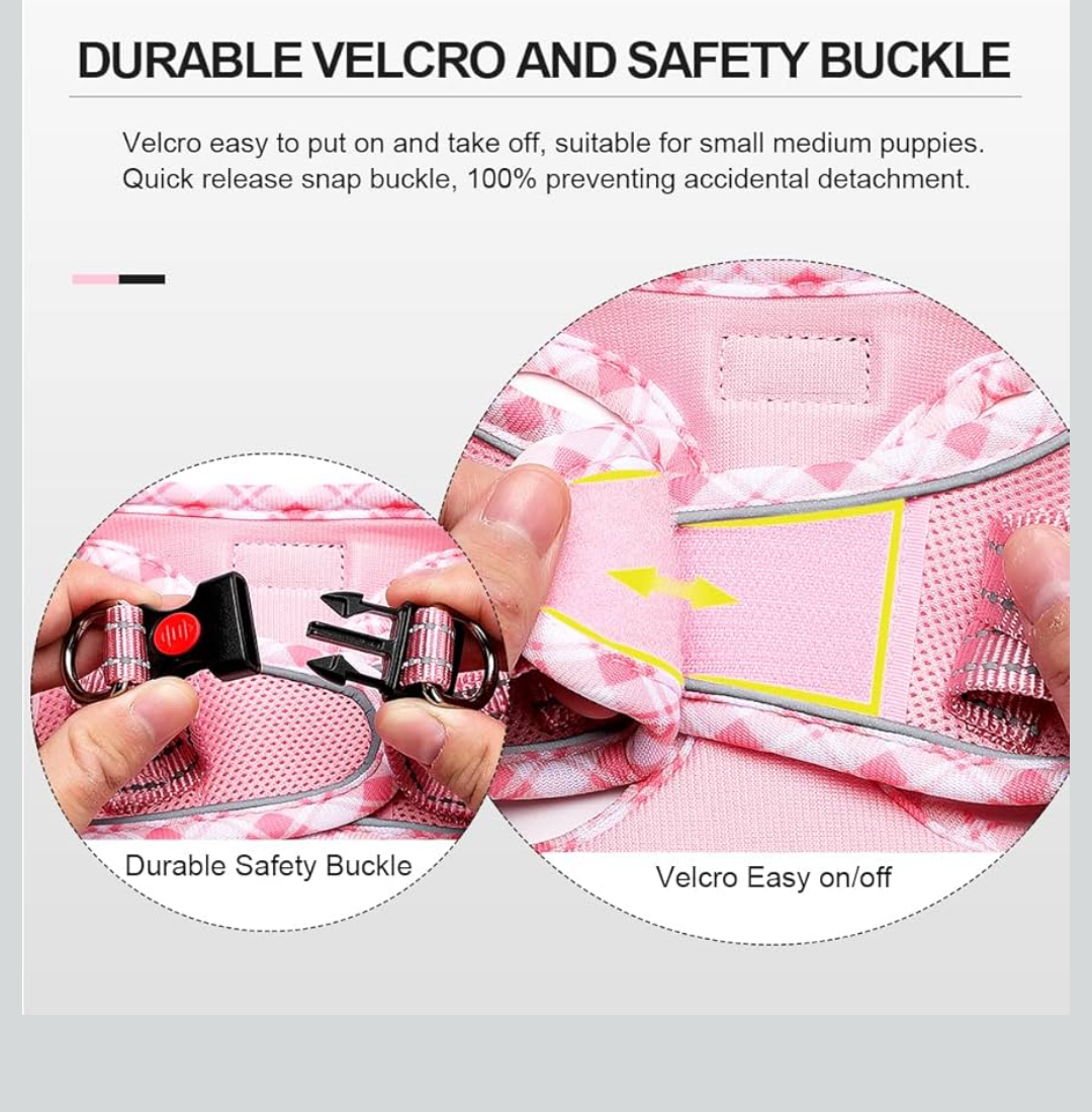 Mercano Soft Mesh Dog Harness, No-Chock Step-in Reflective Breathable Lightweight Easy Walk Vest Harnesses with Safety Buckle for Small Dogs, Cats (Pink, L)