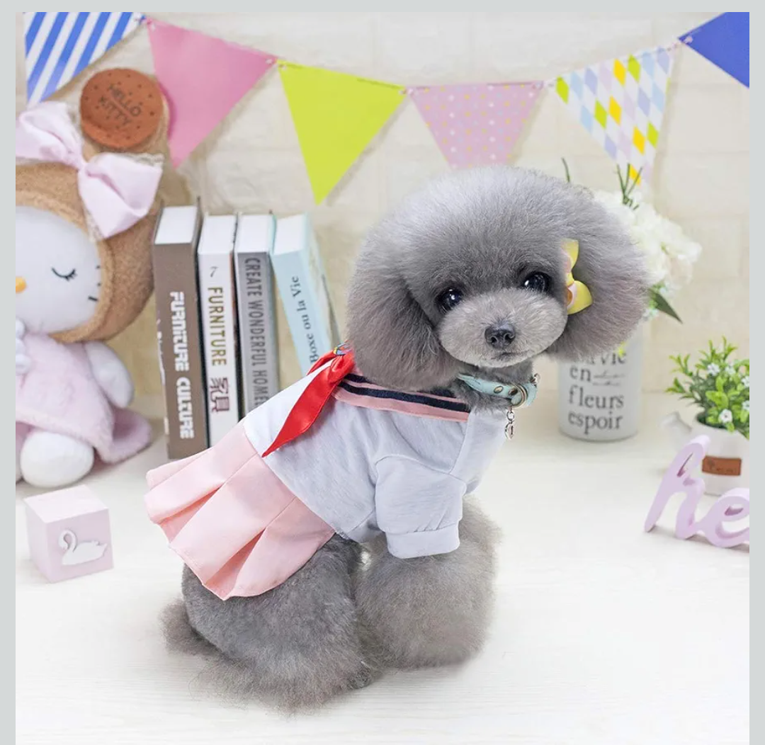 Tangpan Bow-Knot Student Cosplay Pet Costume Dog Skirt Camp Dress(Pink,S)