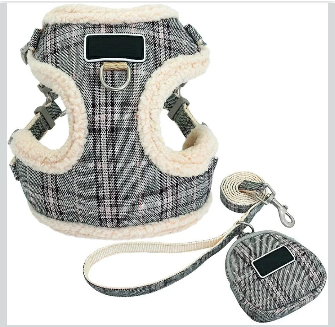 Dog Cat Harness with Leash Gray Soft Pet Dog Harnesses Vest No Pull Adjustable Puppy Cat Harness Leash Set for Small Medium Dogs Coat M