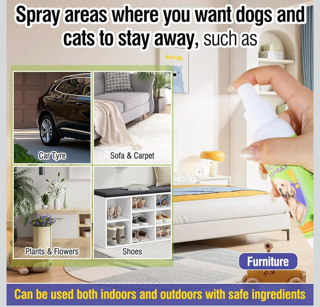 Pet Deterrent Spray - Stops Cat & Dog Peeing, Chewing, Scratching, Natural Citrus & Lemon Formula, Safe, Stain-Free Pee Corrector for Furniture, Shoes Indoor & Outdoor Training (4oz)
