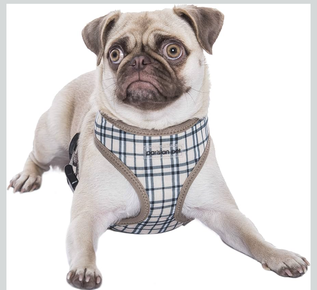 Parisian Pet Dog Harness - Adjustable Plaid Khaki Dog Vest Harness - 100% Mesh Fabric No Pull Puppy Harness - Cooling Dog Harness for Large Dogs - Idle for Walking, Running, and Hiking - XL