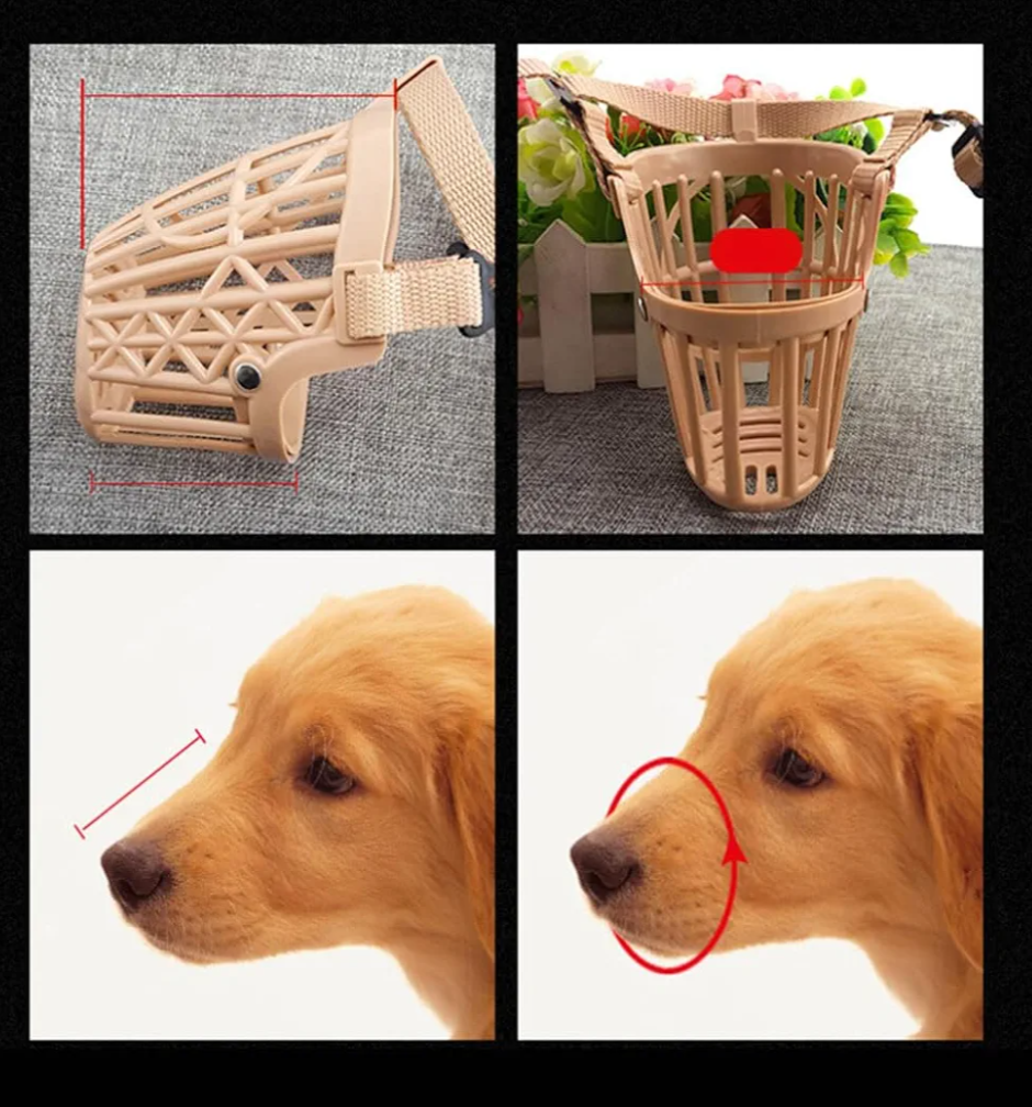 2 piece Dog Muzzles Set - Adjustable Plastic Basket Muzzle with Pu Leather Straps - Dog Mouth Covers for Training Barking Prevention and Chewing Comfortable and Breathable Design Apricot