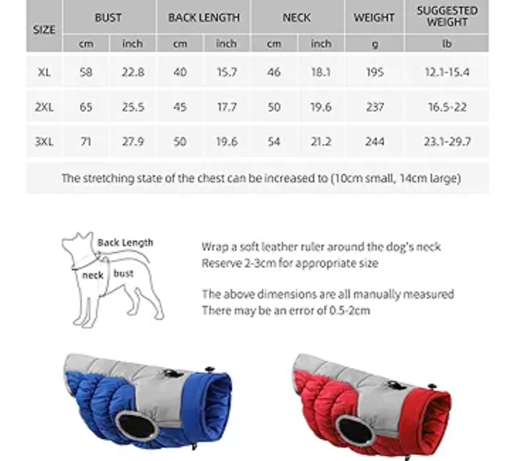 Dog Cold Weather Coats - Cozy Waterproof Windproof Reversible Winter Dog Jacket, Thick Padded Warm Coat, Red (X-Large)