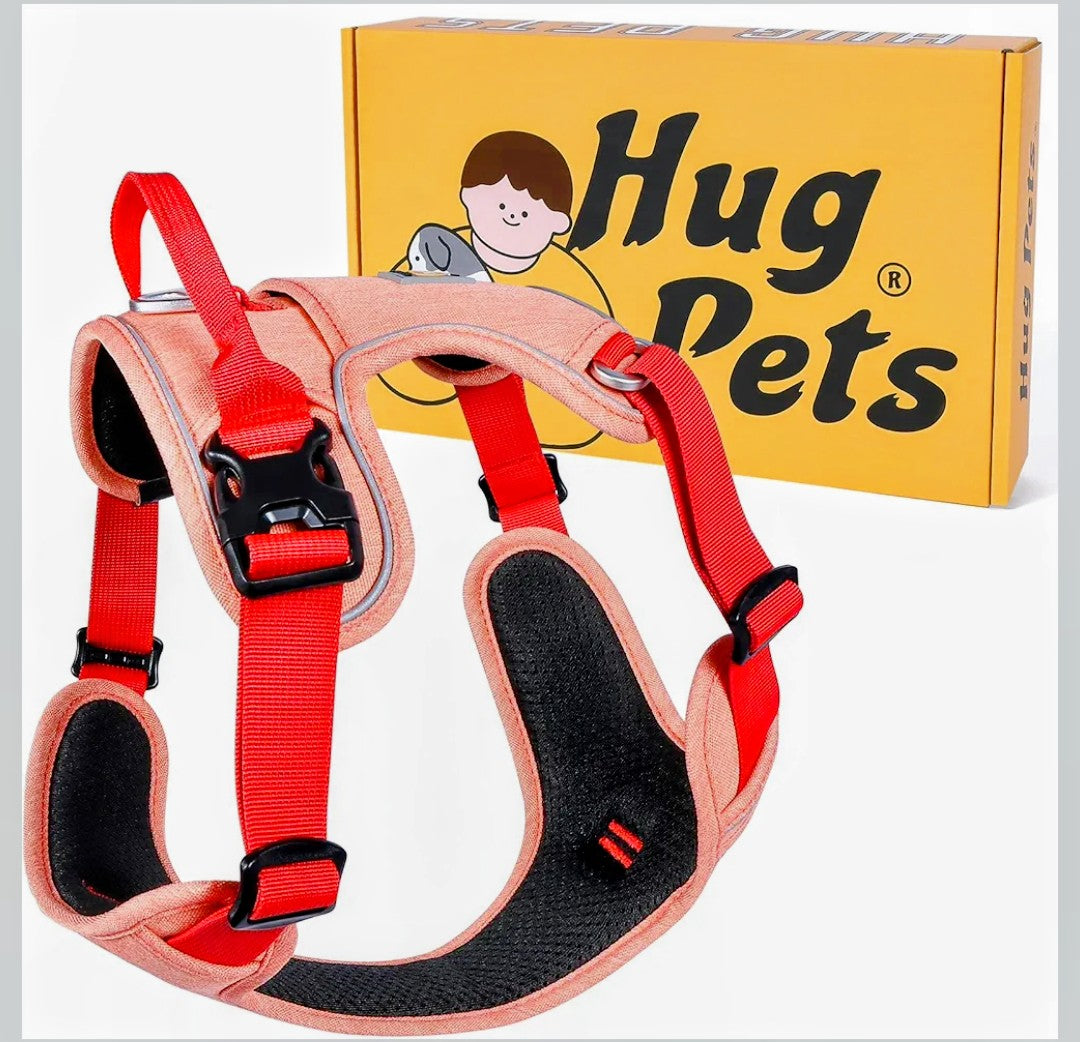 VOXOR Hug Pets Dog Harness,No Pull Dog Harness Small & Medium Sized Dog, Adjustable Soft Padded Dog Vest Harness,Dog Harness with Handle, (Neck:11.0"-16.1", Chest:16.5"-22.4") XS - Dopamine Red