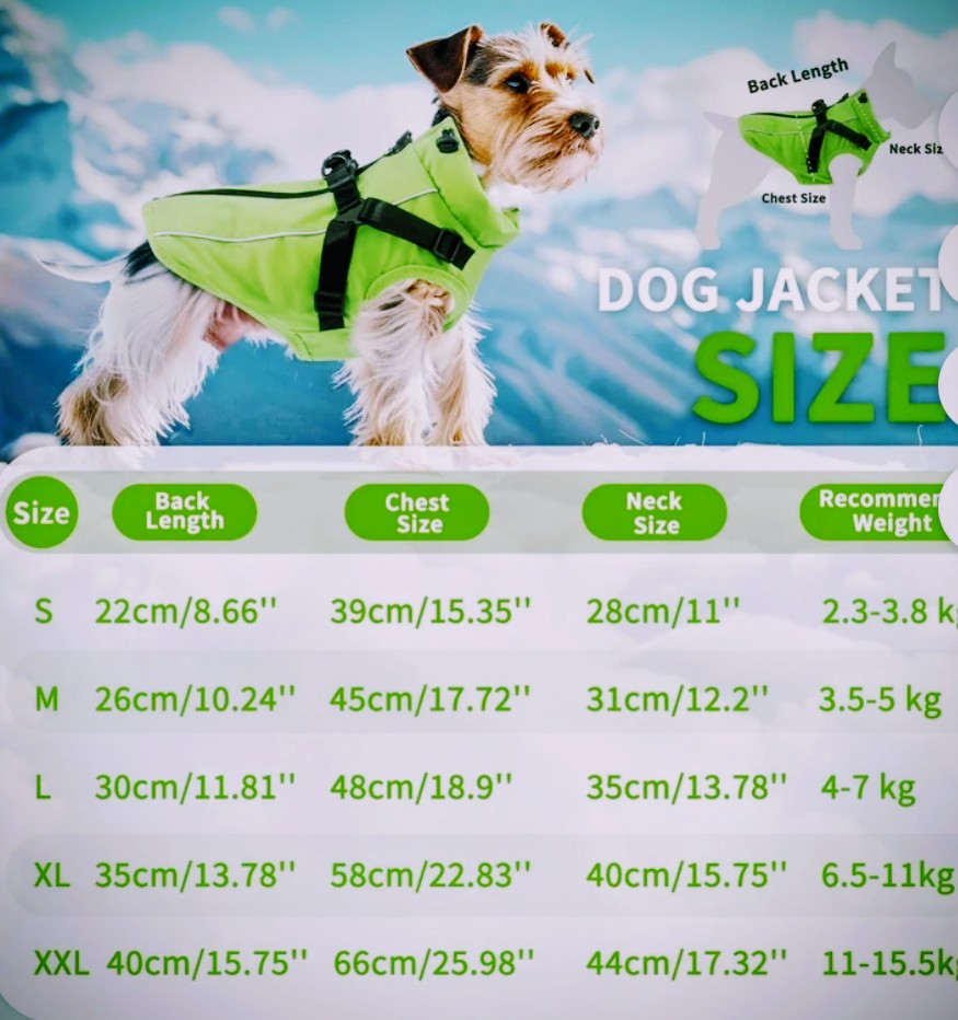 PcEoTllar Dog Jackets Waterproof for Winter, Reflective Dog Jacket with Harness for Small Dogs Puppy Warm Jacket Dog Sweater Dog Jacket Windproof Cold Weather Green S