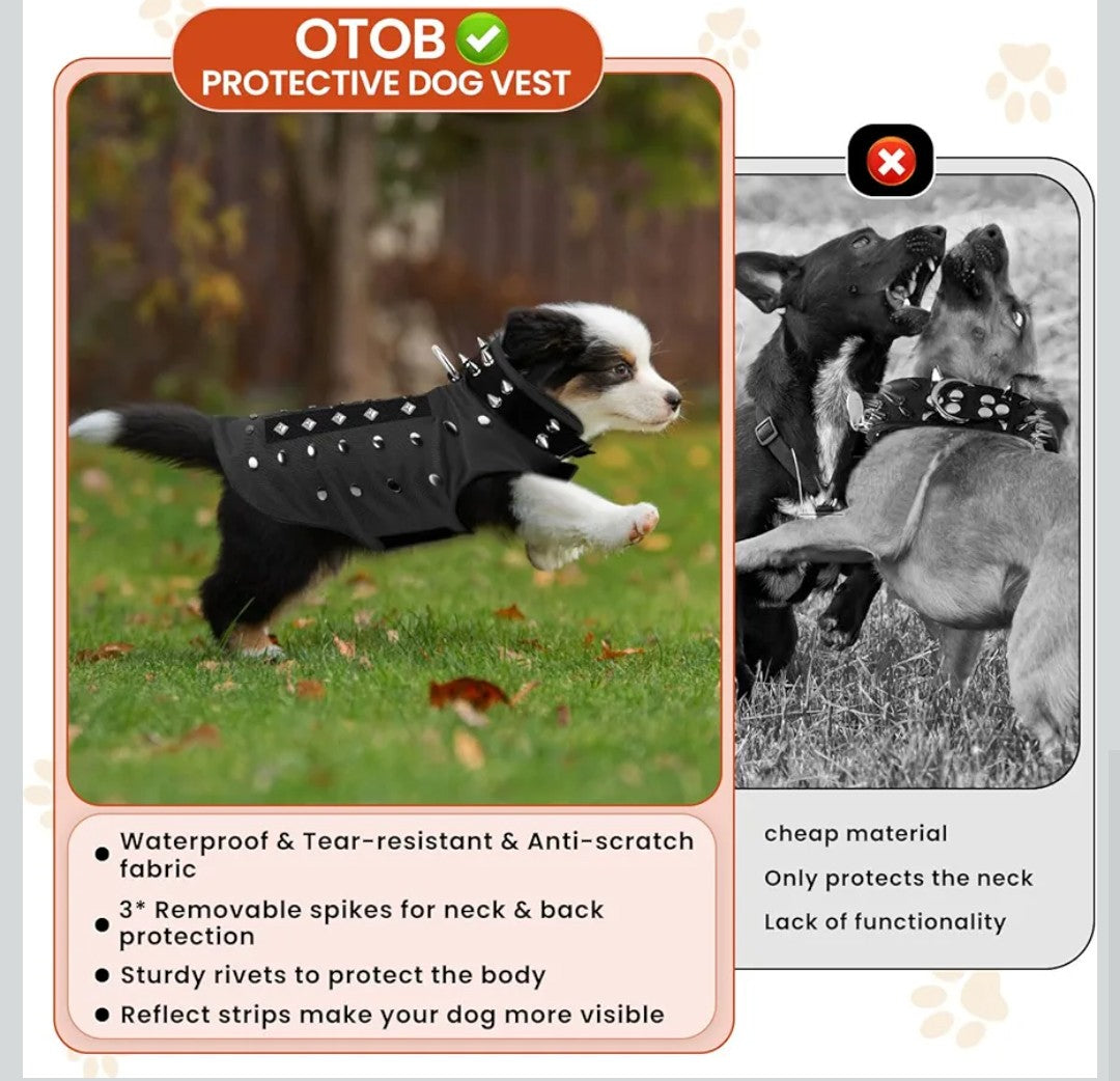 Spike Vest for Small Dogs, Reflective Waterproof Coyote Proof Dog Vest with Rivets and D Ring, Soft Fleece Lining Adjustable Dog Hawk Protection Vest, Prevent Coyote Hawks Attacks XS