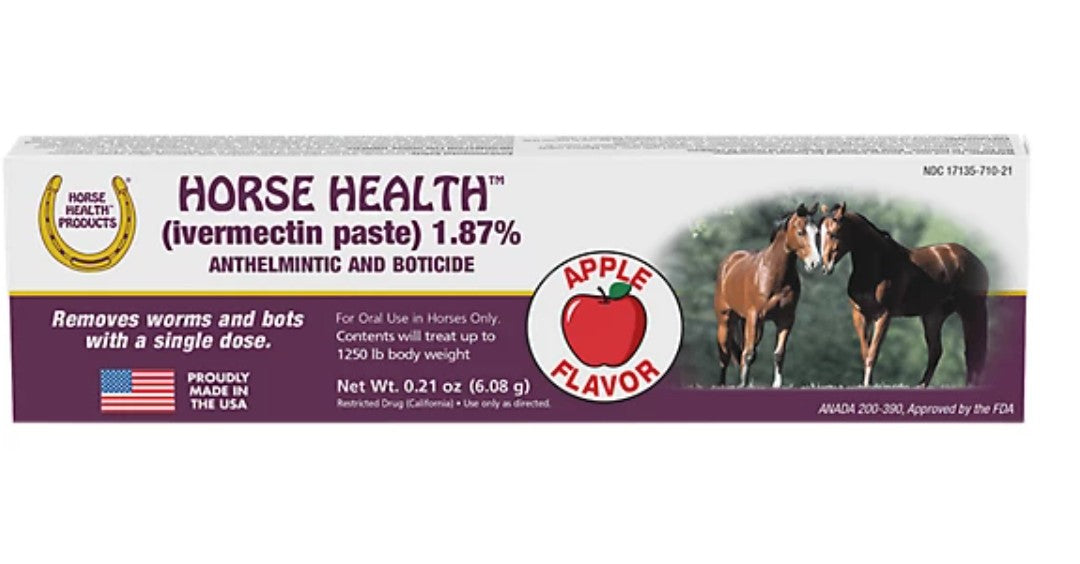 Horse Health Ivermectin 1.87% Horse Dewormer Paste, Treats Up to 1,250 lb. 0.21 oz.