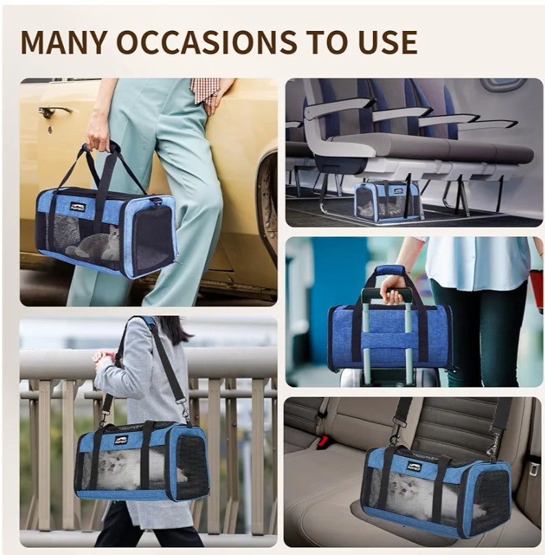 TSA Airline Approved Pet Carrier for Cats and Small Dogs - Soft Sided, Foldable, Cat Dog Carrier Fits Pets Up to 15 lbs - Ideal for Travel, Car Rides, and Vet Visits - Dark Blue