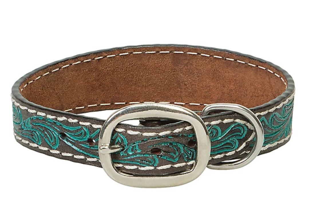 Weaver Pet Carved Turquoise Flower Dog Collar 23"
