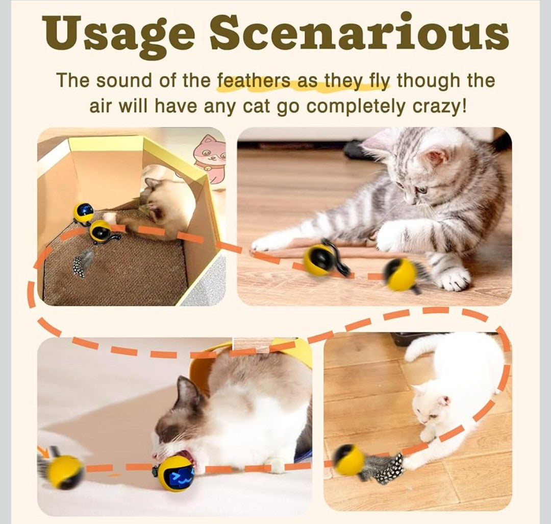 Moving Ball Cat Toys with Feather Tail, Rechargeable 2025 New Interactive Toy with Remote Control for Indoor Cats Exercise, Smart Interactive Kitten Rolling Ball