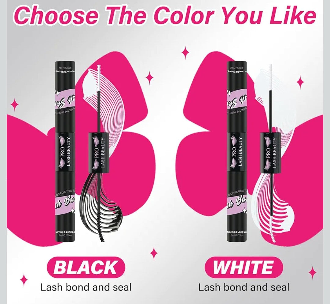 Lash Bond and Seal Cluster Lash Glue & Seal Waterproof Cluster Lash Glue for DIY Eyelash Extensions Waterproof Strong Hold (10ml, Black Bond & Clear Seal)