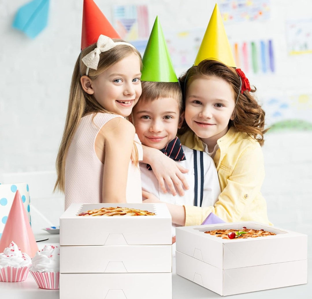 10"x10"x2.5" Pie Boxes with Window, 25 Pack Auto Pop-up Chocolate Covered Strawberry Boxes White Bakery Boxes for Cookies, Treats, Pastry, Breakable Heart, Donuts, Muffins