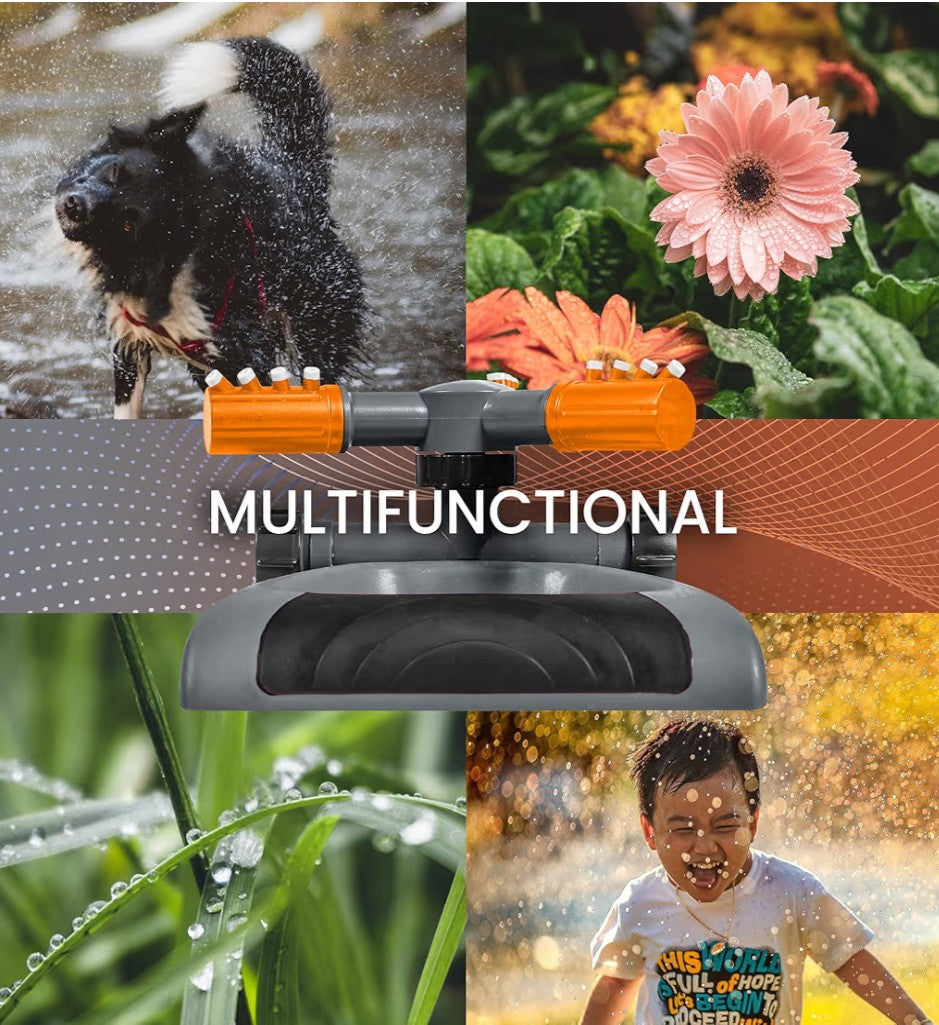 Joeys Sprinkler for Yard, Rotating Garden Sprinkler for Large Area Coverage, Lawn and Yard Sprinklers (Orange)