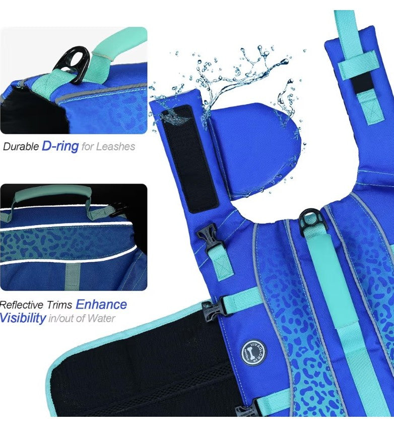 VIVAGLORY Front Float Dog Life Vest, Dog Life Jacket for Swimming & Boating, Swimming Vest with Chin Float & Handle, Ripstop & Buoyancy for Puppy Doggy, XXS, Dark Blue