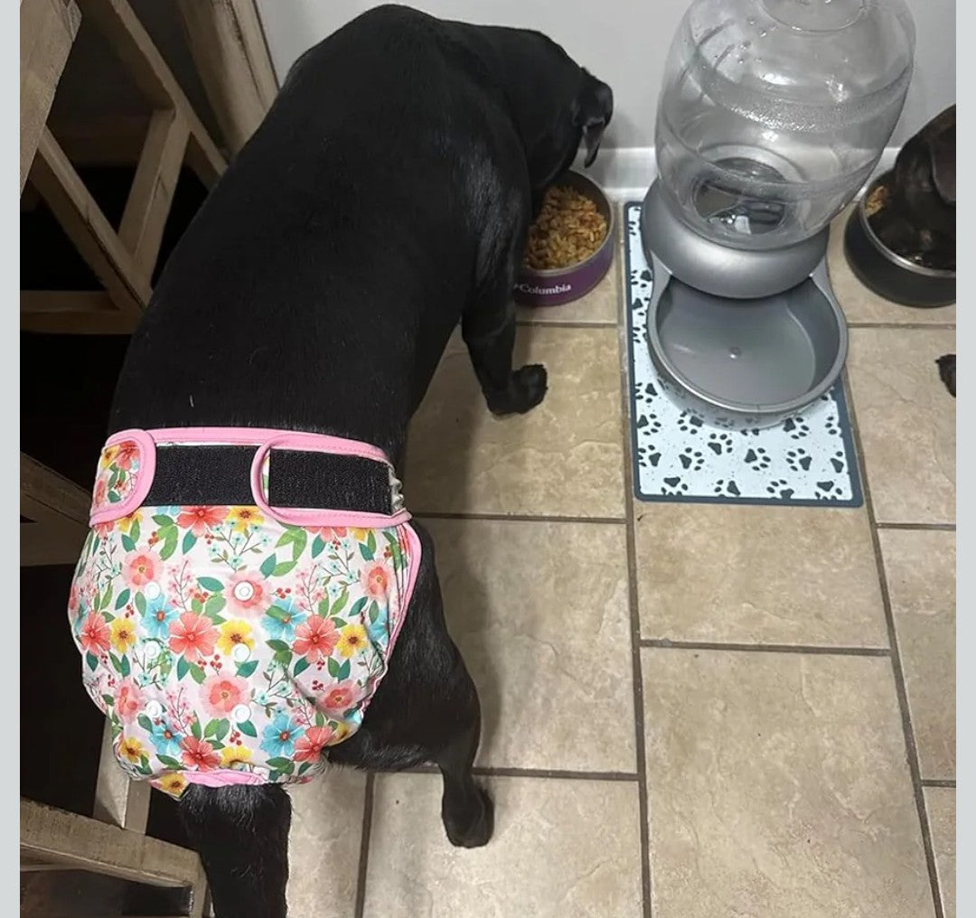 Leekalos Reusable Washable Dog Cat Diapers Female (3 Pack) - Highly Absorbent Doggie Diapers - Size Adjustable Puppy Diapers for Dog Period Panties (Medium, Flora)
