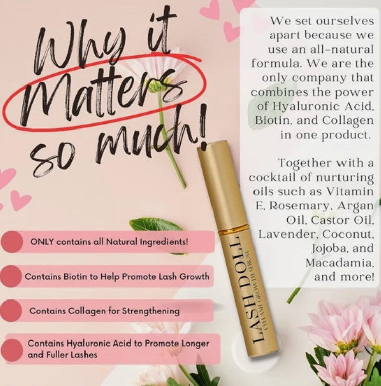 Lash Doll Eyelash Growth Serum Lash Serum For Eyelash Growth Made With Natural Ingredients & Hyaluronic Acid, Biotin, Collagen | Lash Grow