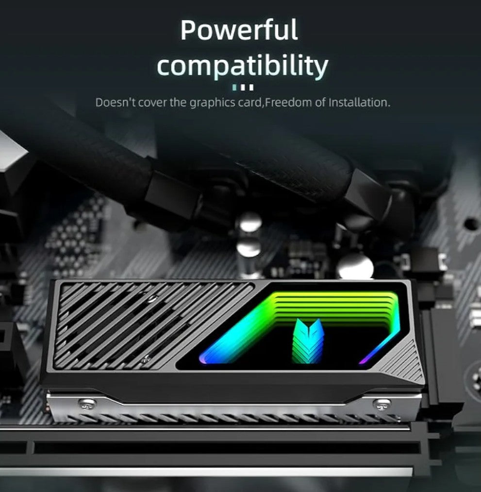 RGB Sync M.2 NVMe SSD Heatsink with Built-in Fan, High-Performance Cooling, Dynamic LED Lighting Cool Lens, Transparent Cover with Thermal Pad