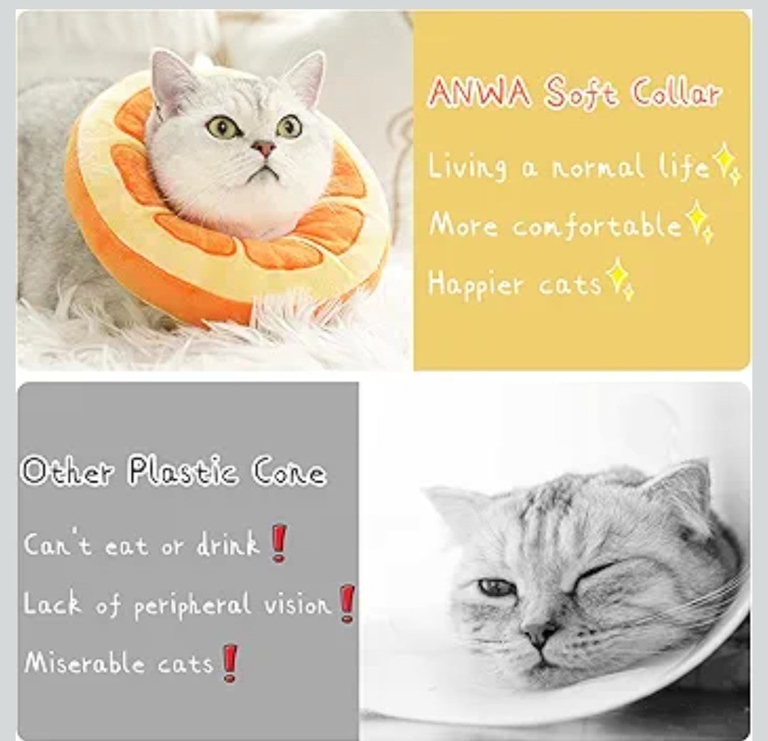 ANWA Adjustable Cat Cone Collar Soft, Cute Cat Donut Collar After Surgery, Kitten Recovery Cones to Stop Licking