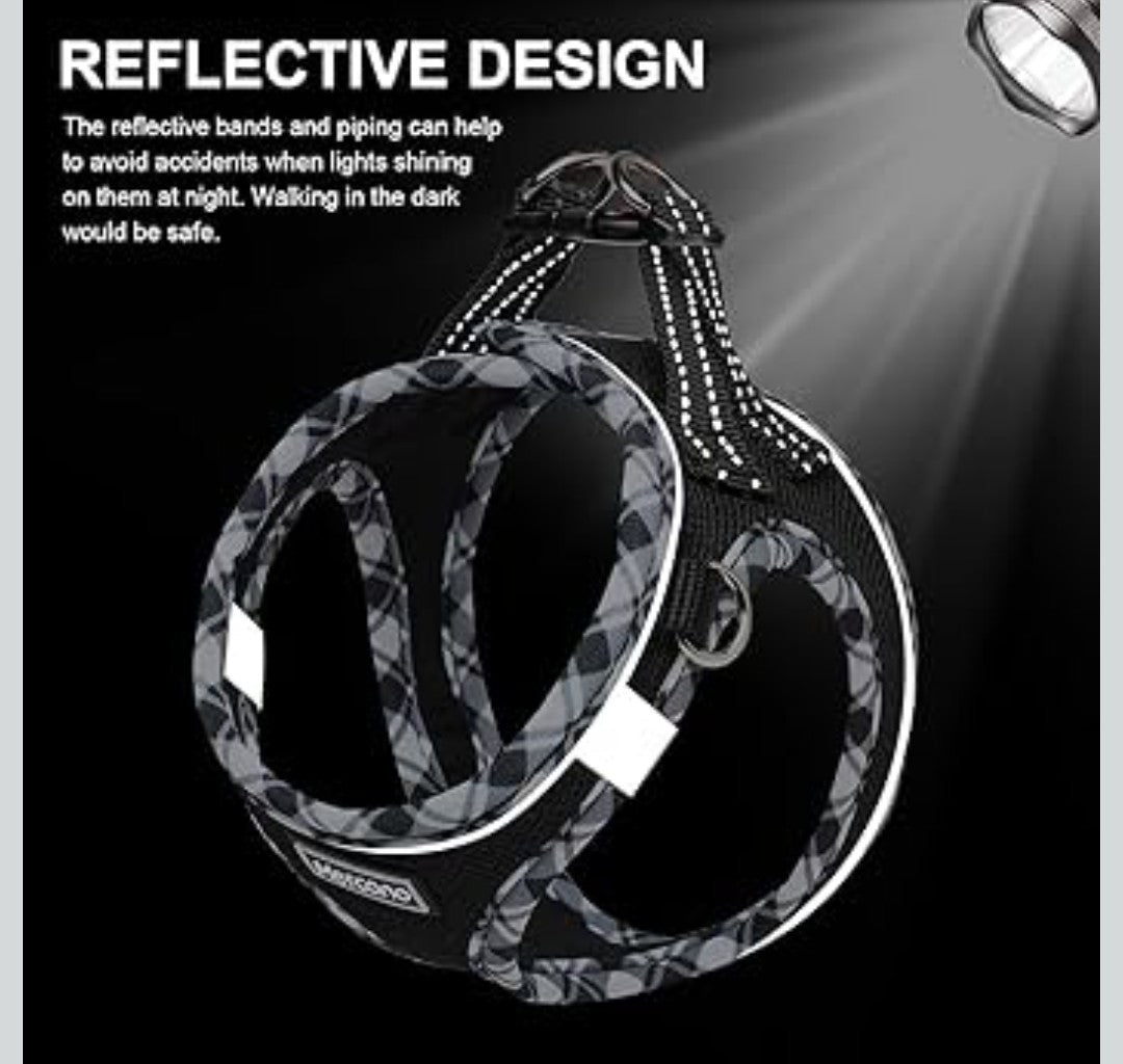 Mercano Soft Mesh Dog Harness and Leash Set, No-Chock Step-in Reflective Breathable Lightweight Easy Walk Vest Harnesses with Safety Buckle for Small Dogs, Cats (Black White, XS)