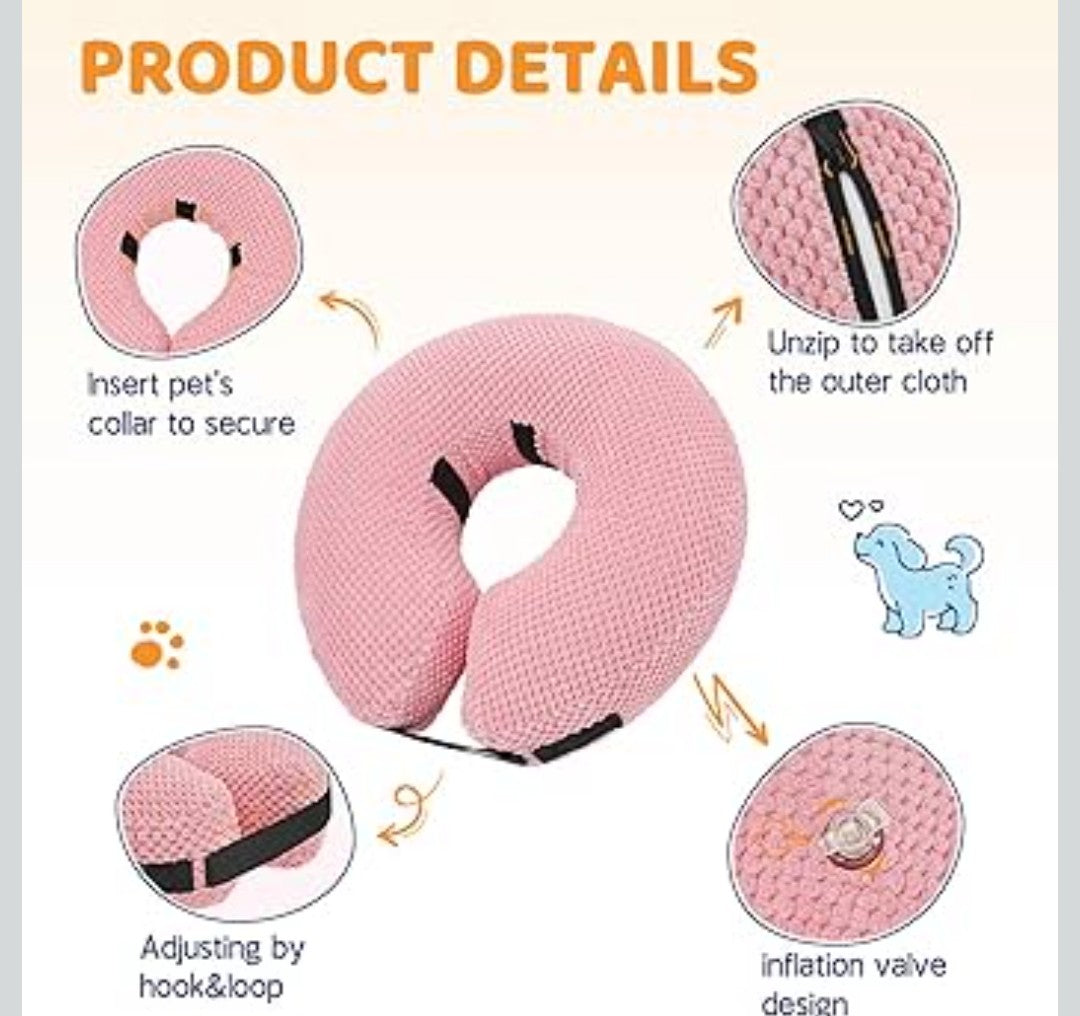Supet Inflatable Dog Cone Collar for Dogs to Stop Licking, Dog Donut Collar After Surgery, Soft Pet Cone for Small Medium Large Dogs Pink 02 XXL