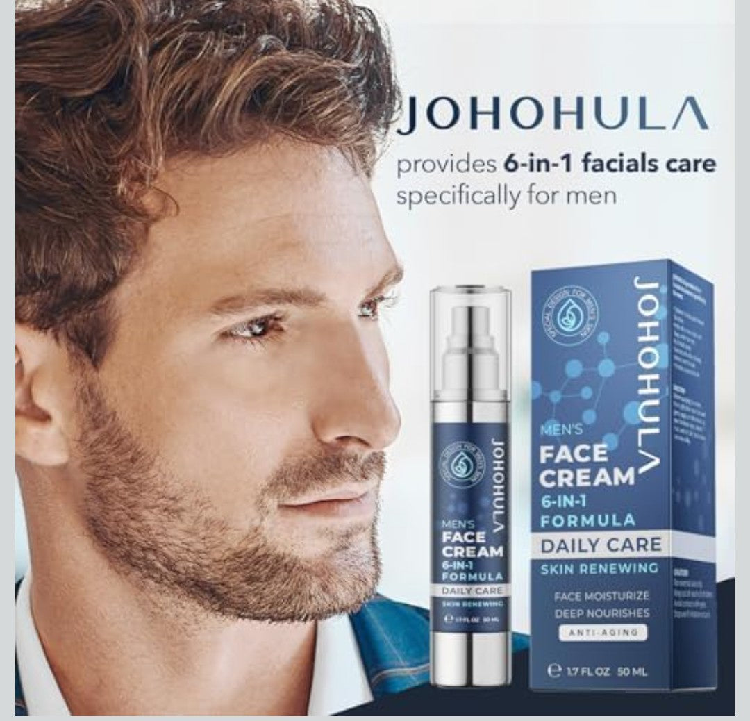 Johohula Face Cream 6-in-1 for Men: Face Moisturizer Suitable for Anti Aging Daily Face Care - Cream for Males Skin Care 1.7oz