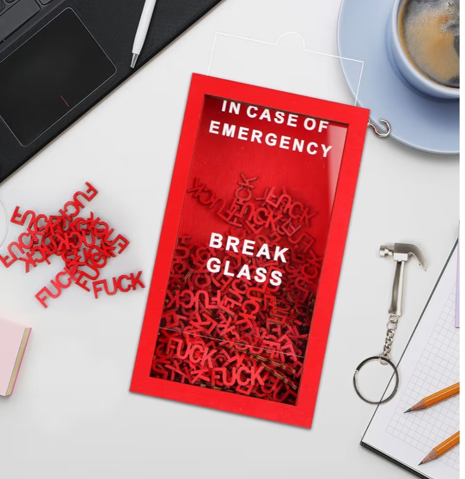 Funny Gift Emergency Box - Create Self Defined Idea Jar w/Hammer, Break in Case of Emergency Box - Desk Decor - Personalized Gag Gift for Friends Coworkers
