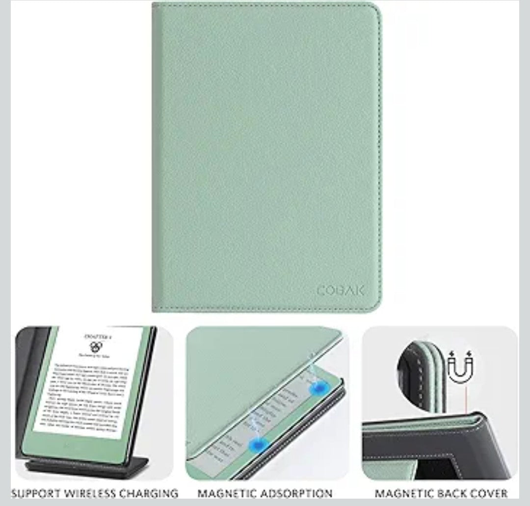 CoBak Case with Stand for for 6" Kindle (2024 & 2022, 11th Gen) – PU Leather Smart Cover with Auto Sleep/Wake & Hand Strap, Premium Protective Case for Kindle Basic,Sage Green