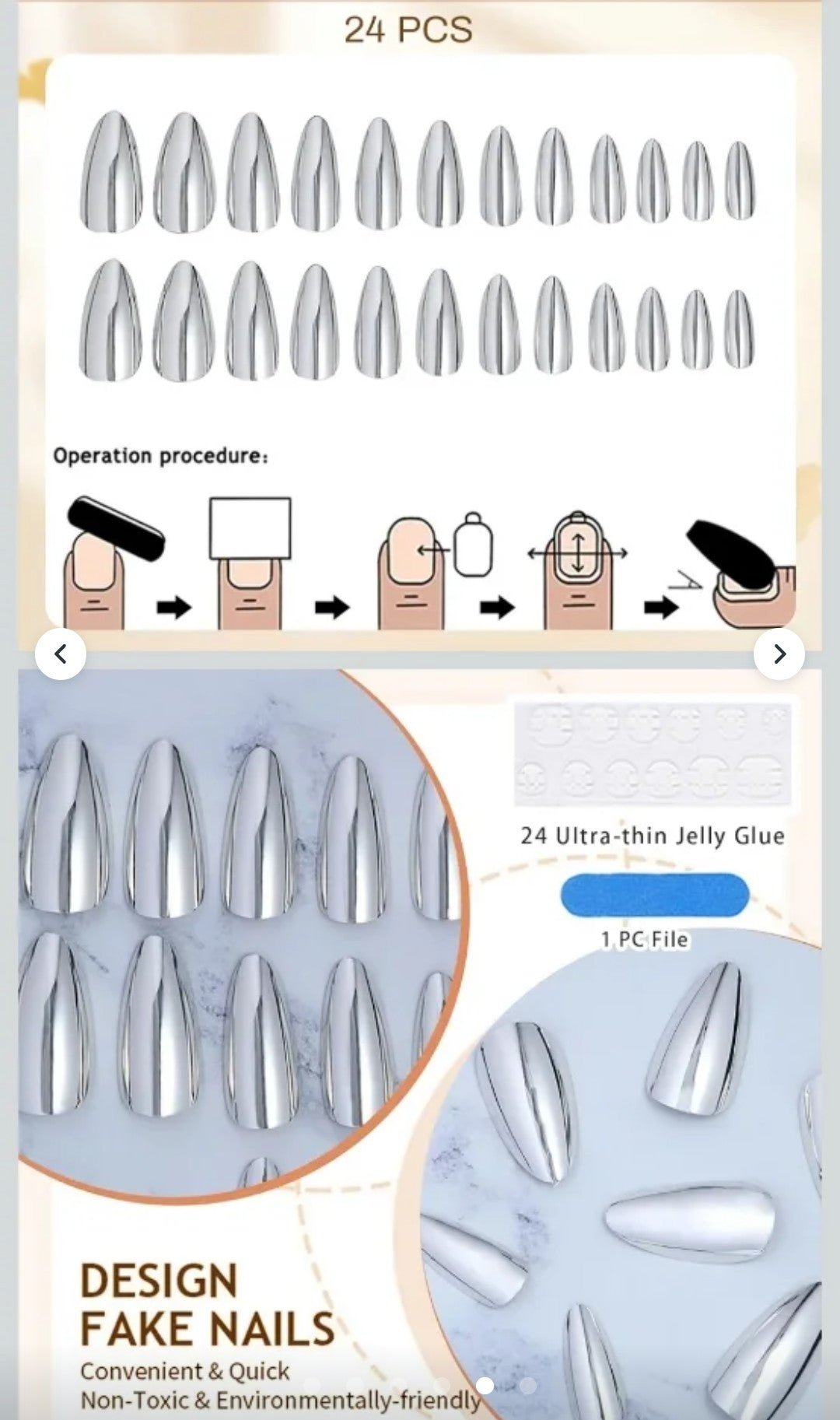 24Pieces Press On Nails Chrome Coffin Full Cover Nail Tips Reusable Aurora Artificial Nails Fake Nails for Nail Art