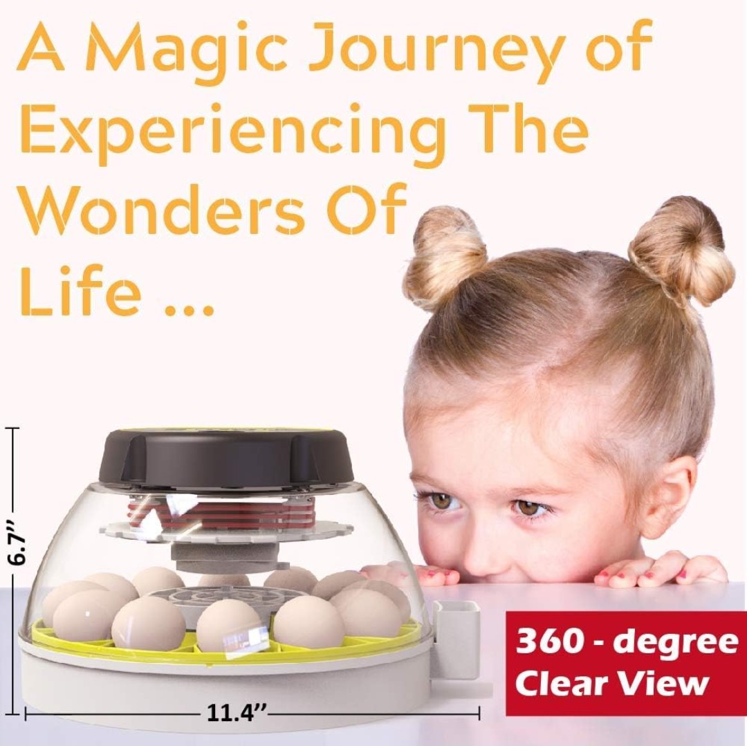 12 Egg Incubator with Humidity Display, Egg Candler, Automatic Egg Turner, for Hatching Chickens