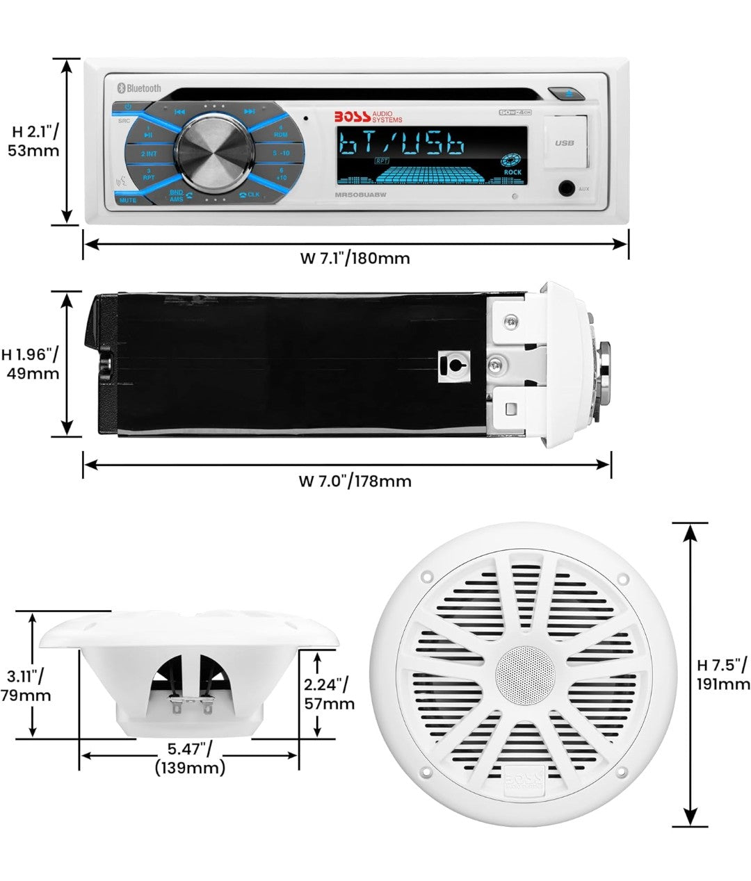 BOSS Audio Systems MCK508WB.6 Marine Boat Bluetooth Stereo & 6.5 Inch Speakers - CD DVD Player, AM/FM Radio Receiver Head Unit, Dipole Antenna