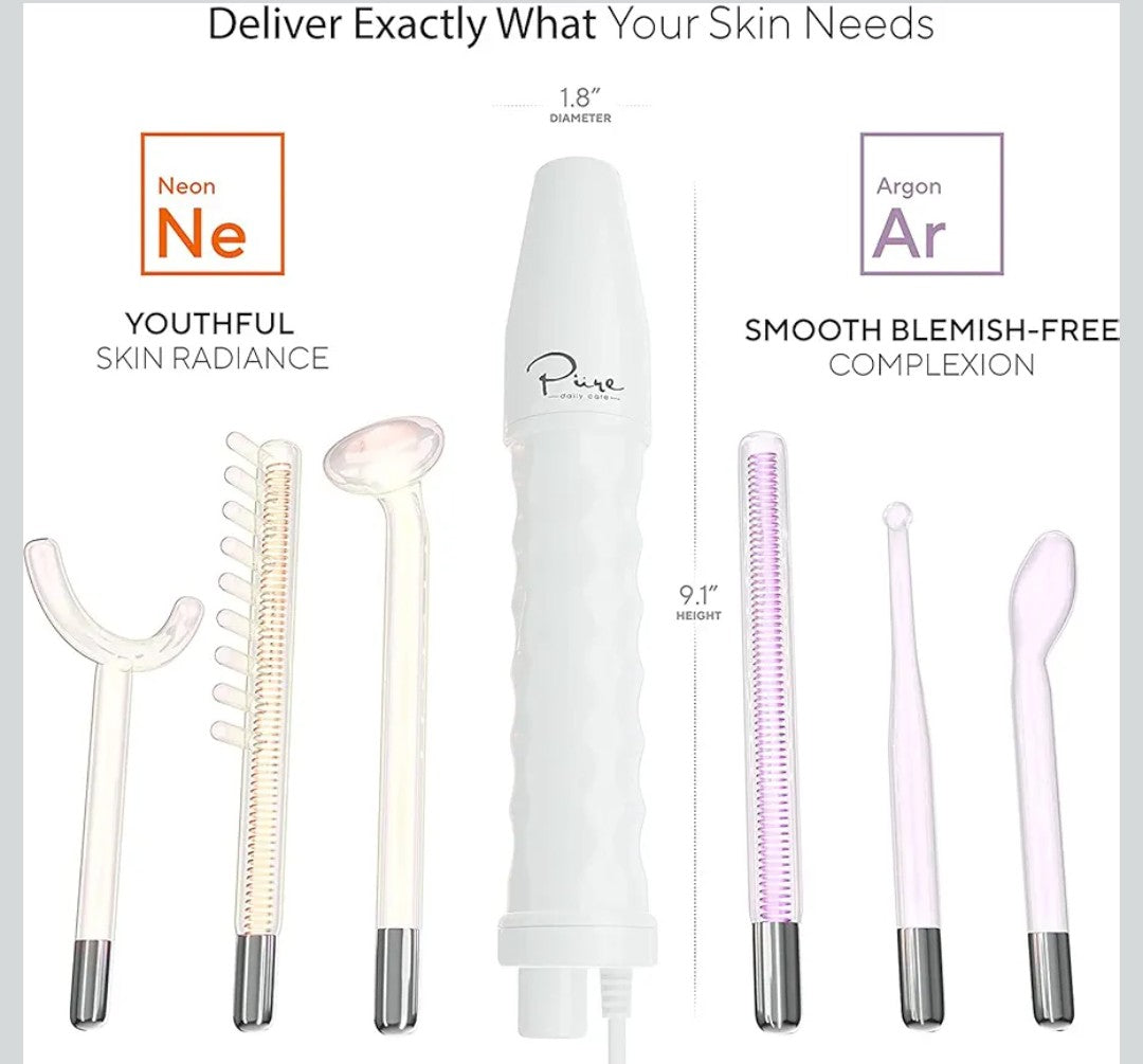 NuDerma Professional Skin Therapy Wand - Portable Skin Therapy Machine with 6 Neon & Argon Wands – Boost Your Skin – Clear Firm & Tighten