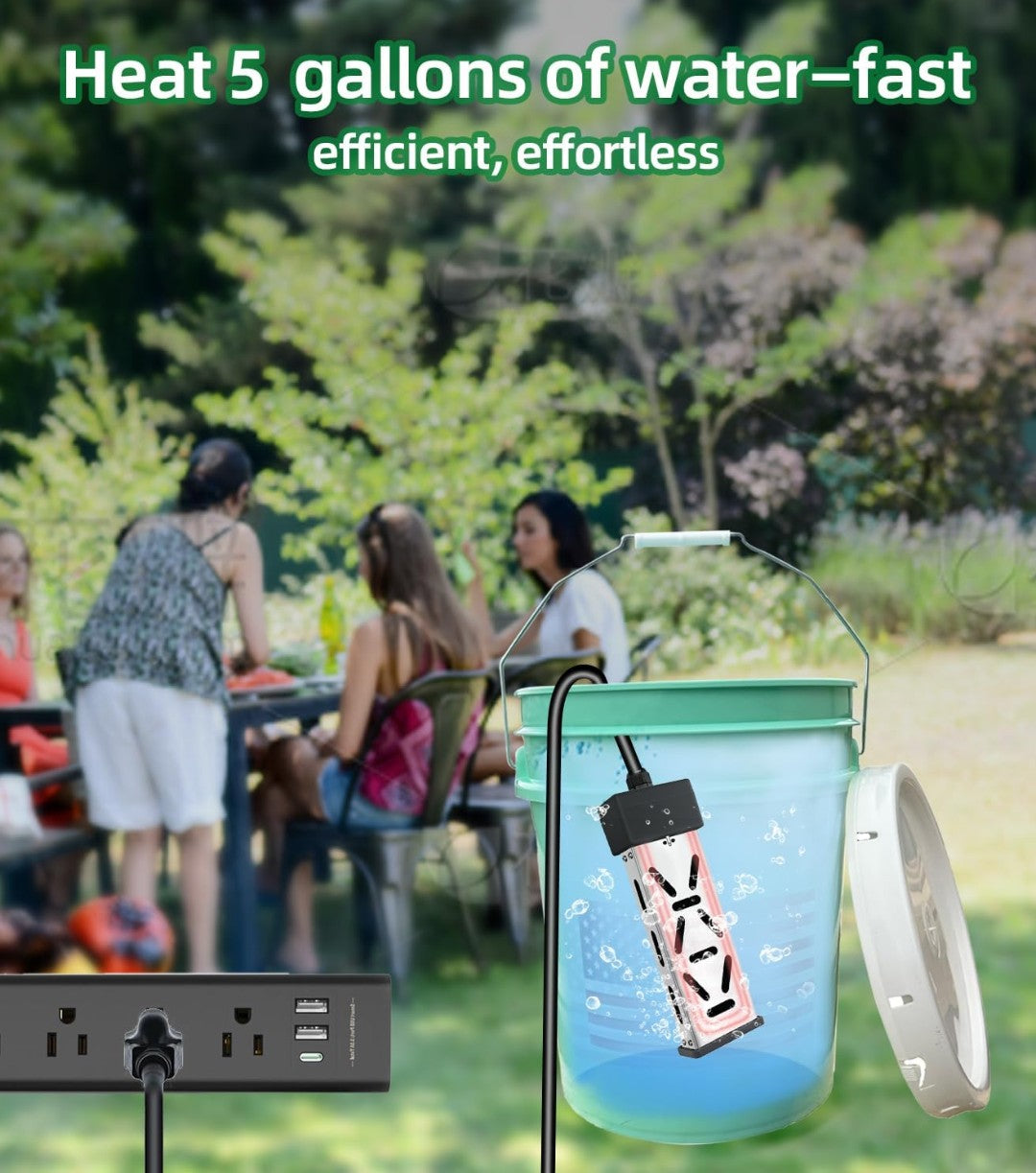 Portable Immersion Water Heater 1800W 120V, Electric Heater for Buckets, Bathtubs and Mini Pools, Submersible Design with Thermostat, Real Time Temperature Display and Dry Burn Protection