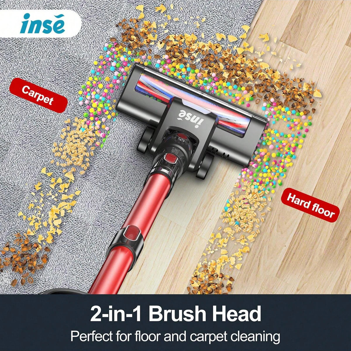 INSE N650 Cordless Stick Vacuum, Red