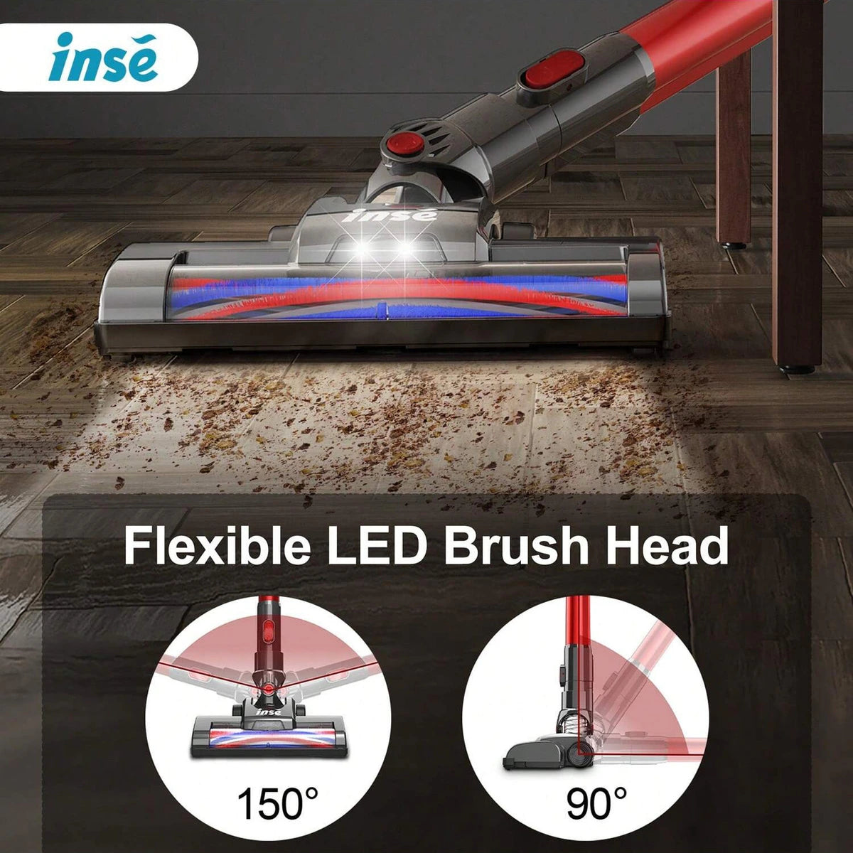 INSE N650 Cordless Stick Vacuum, Red