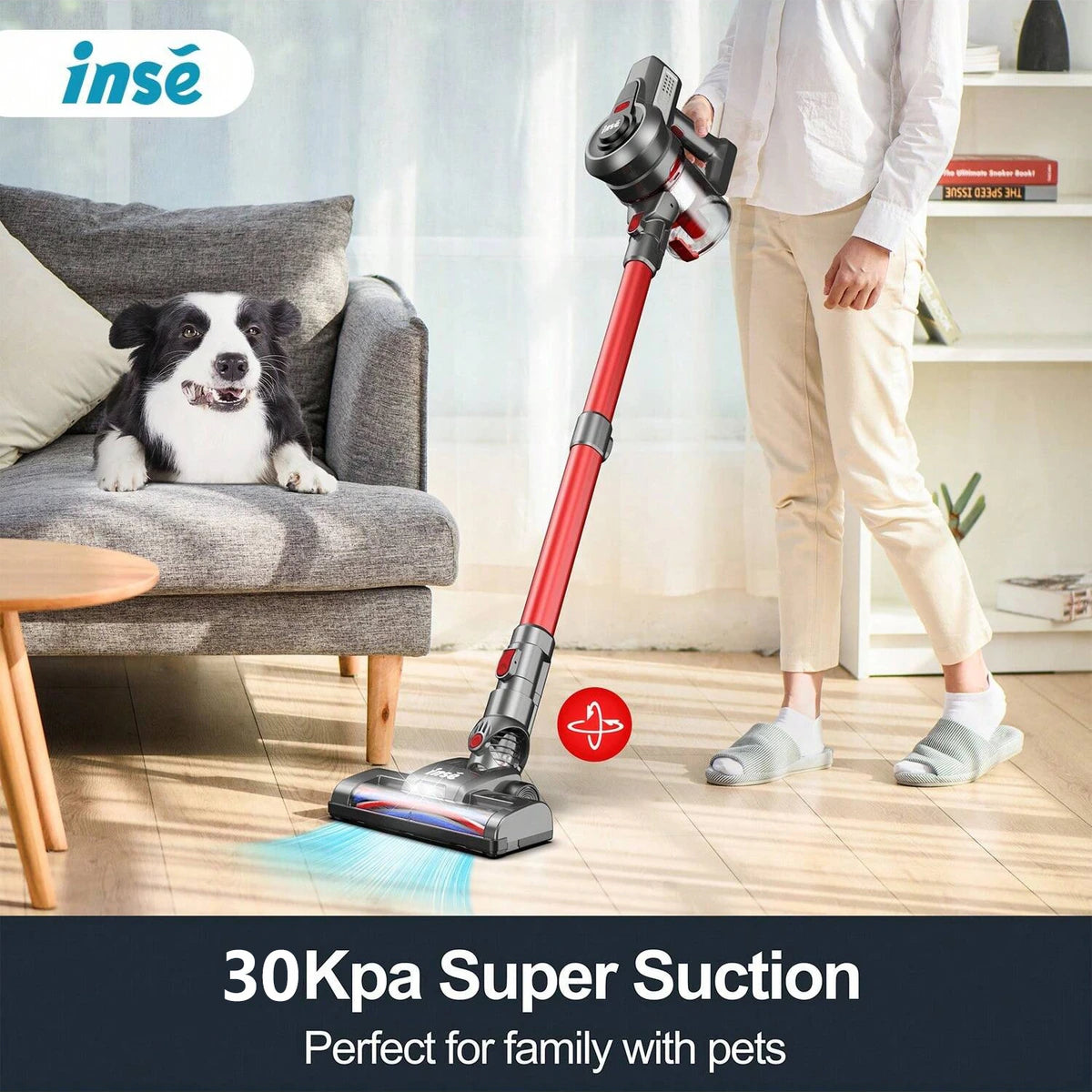INSE N650 Cordless Stick Vacuum, Red