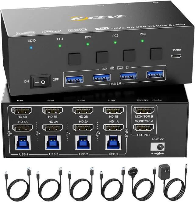 KVM Switch 4 Computer 2 Monitors, 8K@60Hz, 4K@144Hz USB 3.0 HDMI KVM-Umsc