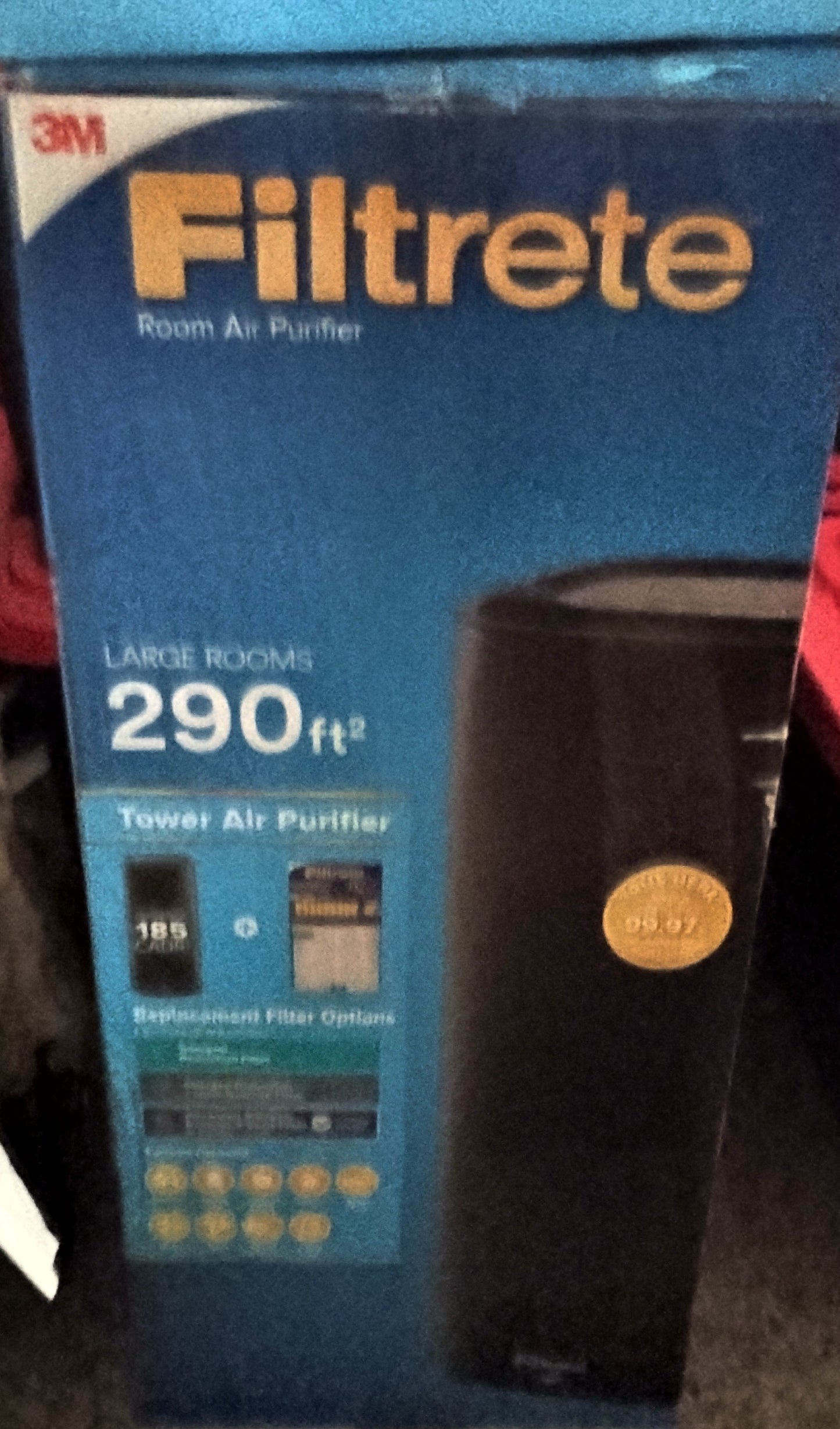 Filtrete by 3M Air Purifier, Large Room Tower, 290 Sq gt Coverage, Black, TRUE HEPA Filter Included