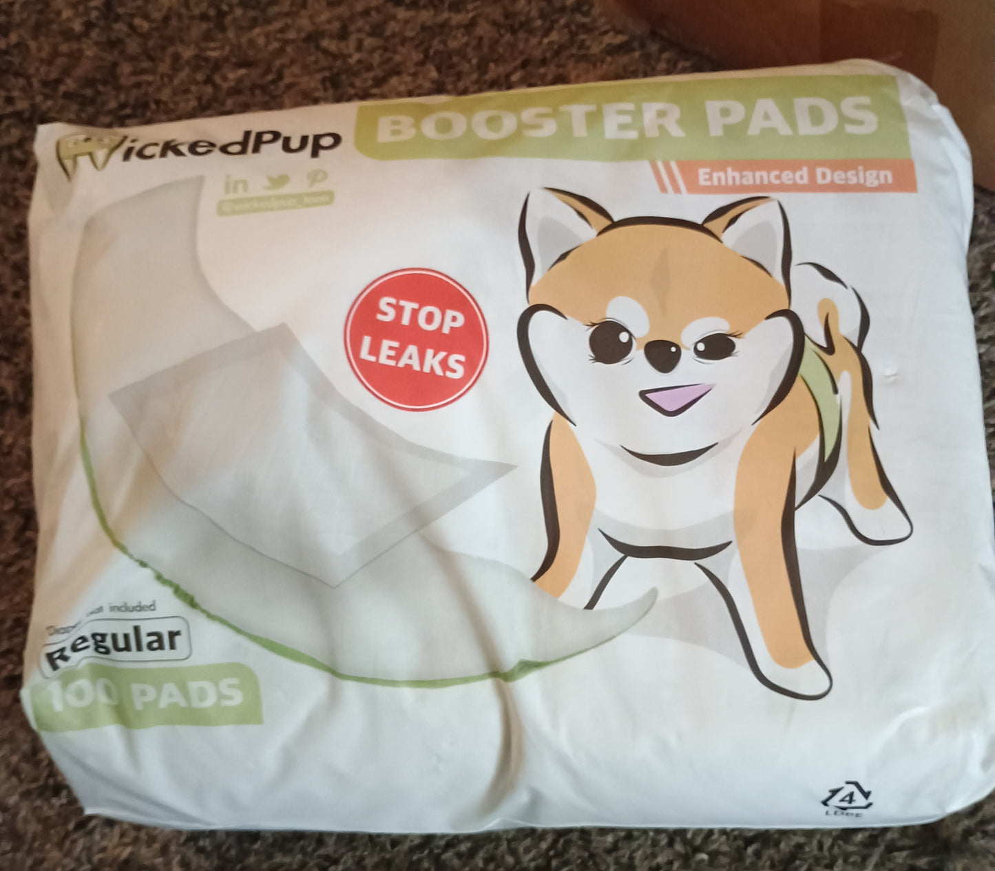 WICKEDPUP Dog Diaper Liners Booster Pads for Male and Female Dogs, 100ct | Disposable Diaper Inserts fit Most Reusable Pet Belly Bands, Wraps, and Washable Period Panties