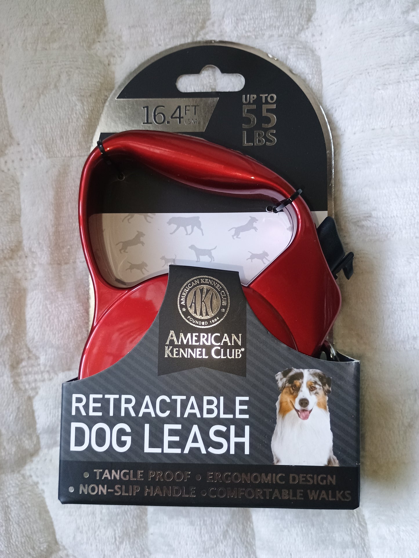 Retractable Dog Leash American Kennel Club 16.4 FT  Up to 55 LBS Red