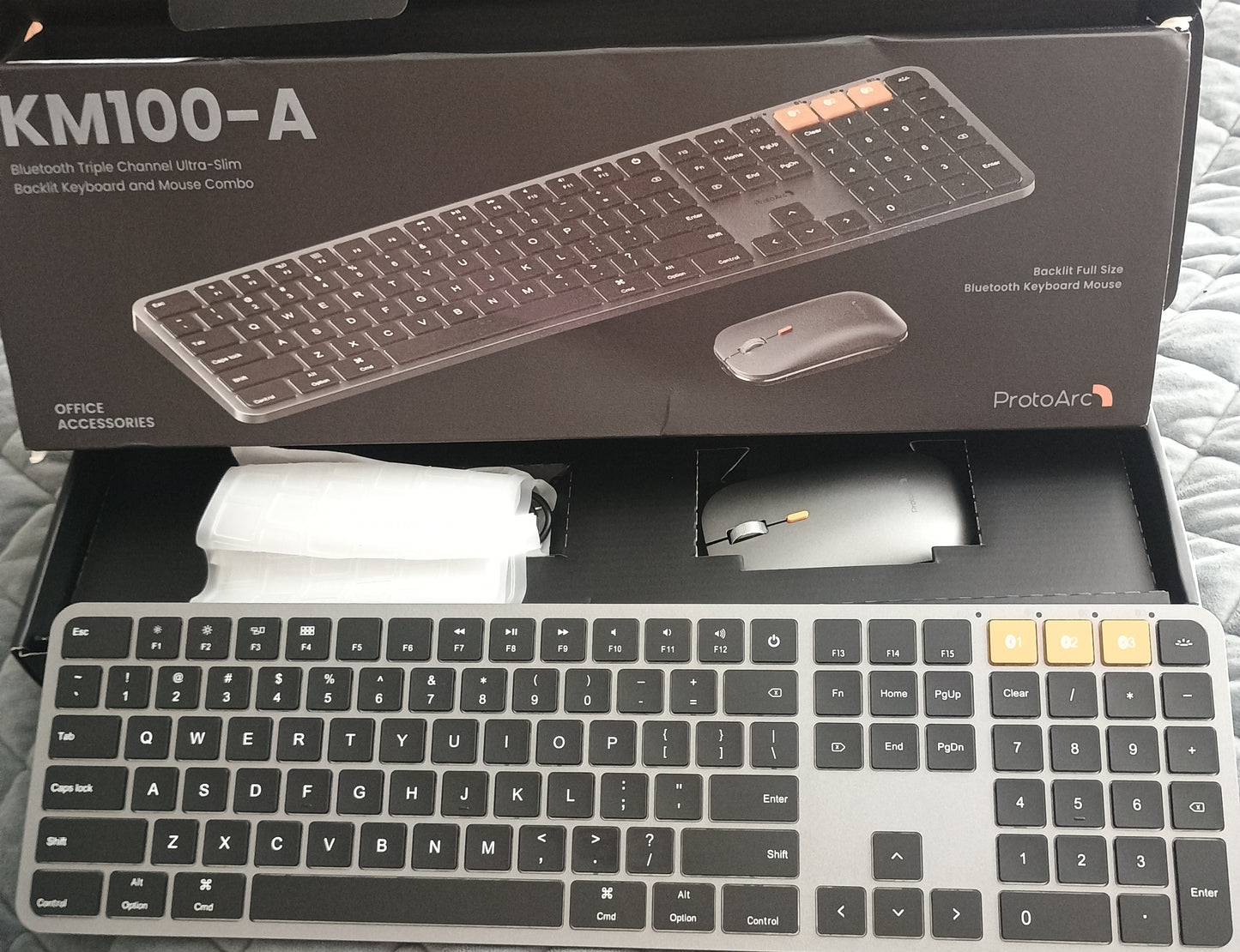 ProtoArc Backlit Bluetooth Keyboard and Mouse for Mac, KM100-A Multi-Device Wireless Keyboard Mouse