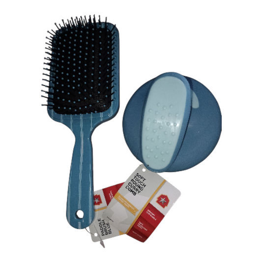 Paddle Brush & Soft Round Curry Comb HORSE Blue Color