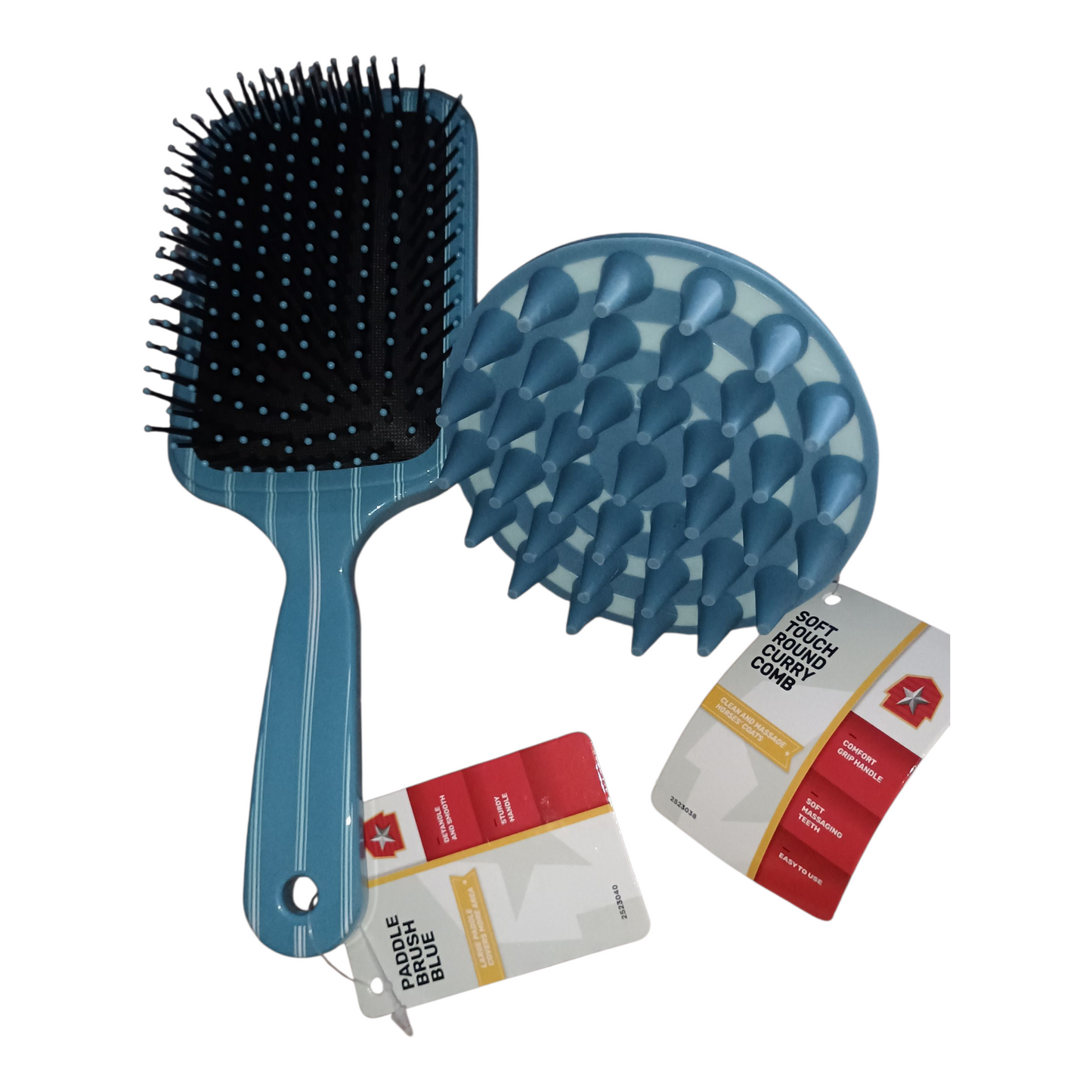 Paddle Brush & Soft Round Curry Comb HORSE Blue Color