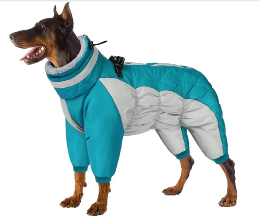 SUNFURA Full Body Dog Coat - Warm Fleece Jacket for Small Dogs, Turtleneck Winter Coats with Harness, Reflective Dog Snowsuit Windproof Puffer Jackets with Legs for Chihuahua, Yorkie, Turquoise XS