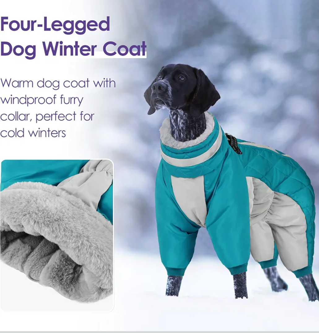 SUNFURA Full Body Dog Coat - Warm Fleece Jacket for Small Dogs, Turtleneck Winter Coats with Harness, Reflective Dog Snowsuit Windproof Puffer Jackets with Legs for Chihuahua, Yorkie, Turquoise XS