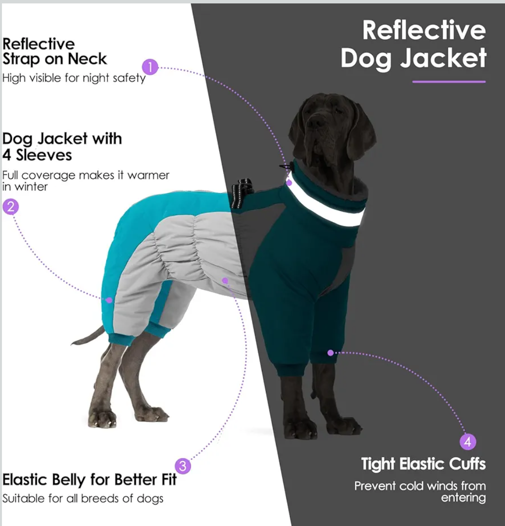 SUNFURA Full Body Dog Coat - Warm Fleece Jacket for Small Dogs, Turtleneck Winter Coats with Harness, Reflective Dog Snowsuit Windproof Puffer Jackets with Legs for Chihuahua, Yorkie, Turquoise XS