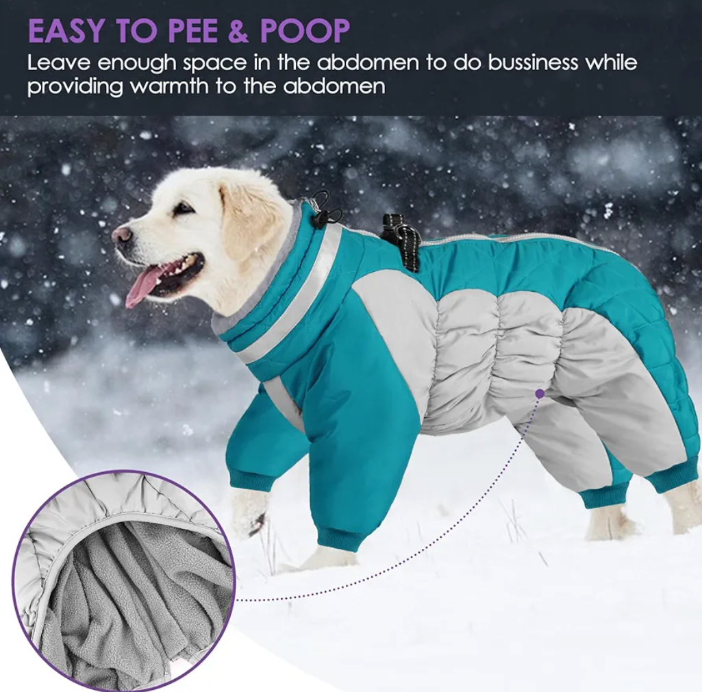 SUNFURA Full Body Dog Coat - Warm Fleece Jacket for Small Dogs, Turtleneck Winter Coats with Harness, Reflective Dog Snowsuit Windproof Puffer Jackets with Legs for Chihuahua, Yorkie, Turquoise XS