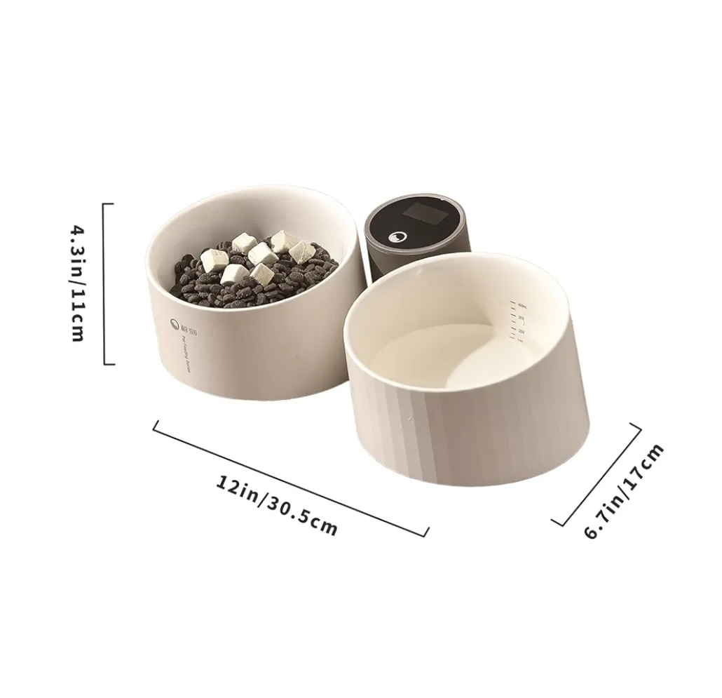 VOOCOO Smart Raised Dog Cat Food Bowl, Elevated Pet Food and Water Bowl Dishes with Built-in Digital Scale and Water Level Line, Battery-Powered, LED touch screen, Non-Slip, 10° Tilted Bowl with Stand