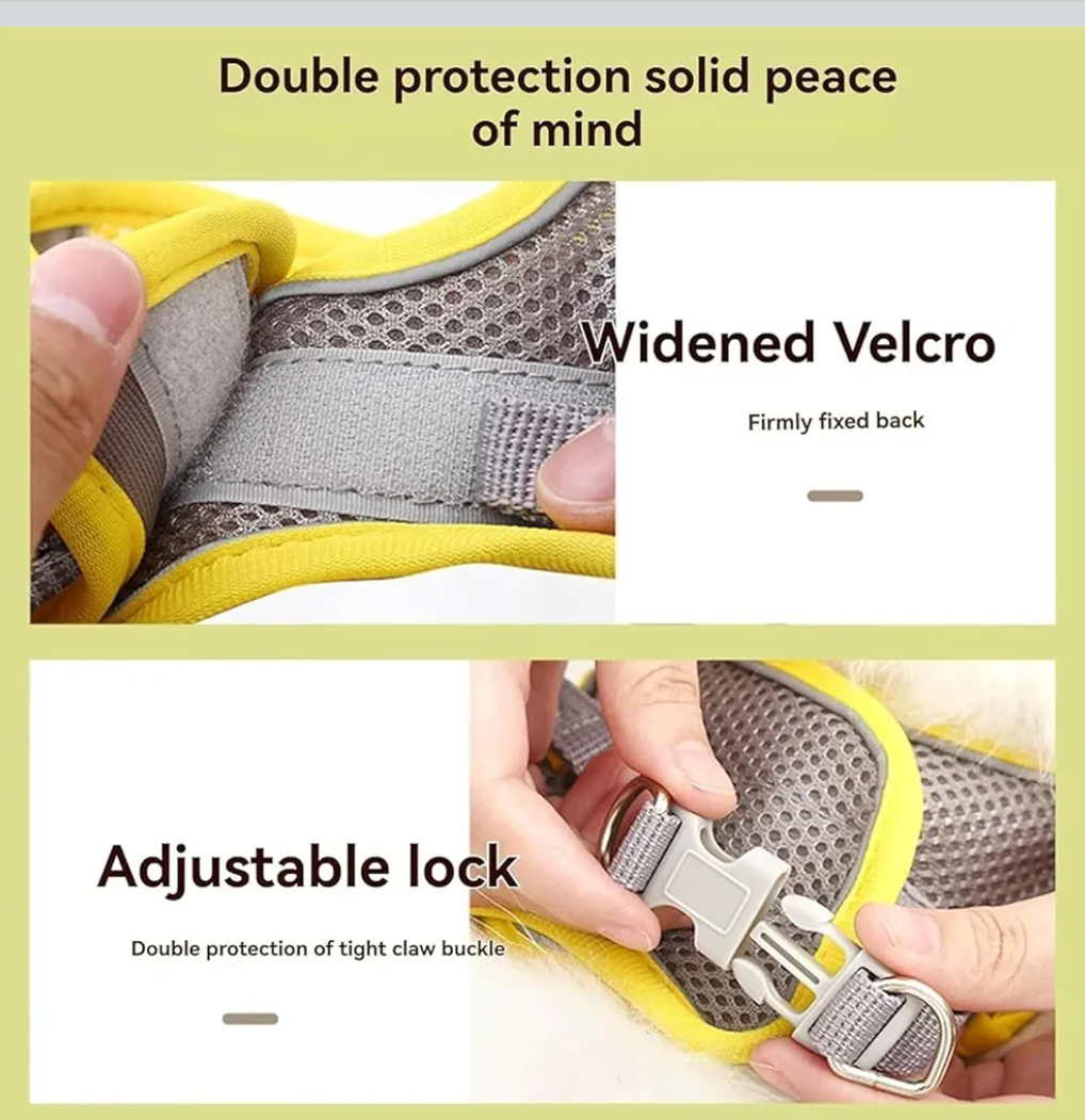 Stimulicat Cat/Dog Harness, Adjustable Cat Harness and Leash Set–Escape Proof Soft Mesh Vest, with Reflective Safety Strips, for Cats and Dogs (Orange Blue,L)