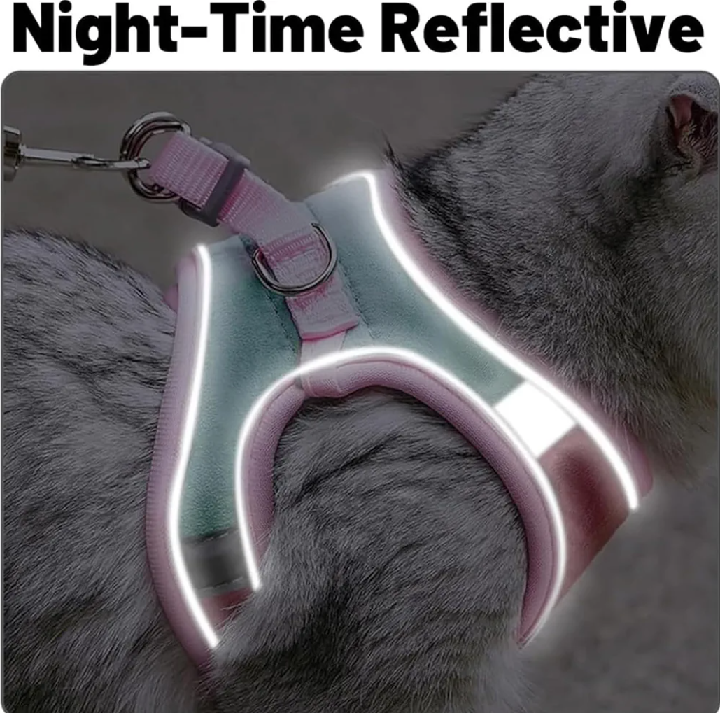 Stimulicat Cat/Dog Harness, Adjustable Cat Harness and Leash Set–Escape Proof Soft Mesh Vest, with Reflective Safety Strips, for Cats and Dogs (Orange Blue,L)